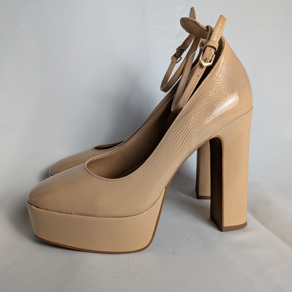 L'INTERVALLE Beige Platform Glossy Leather Women Shoes Size 8 Made In Brazil - Picture 4 of 12